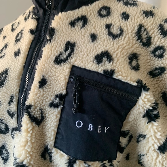 OBEY | M | Chiller Leopard Stampa Teddy Fleece Pullover Jacket - Picture 11 of 12